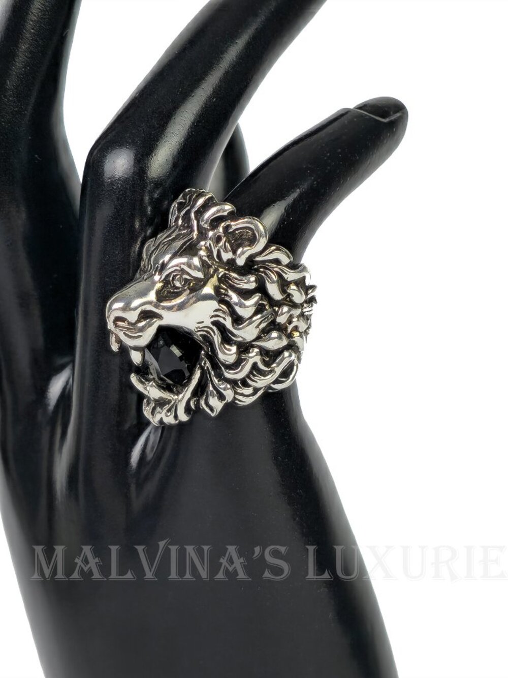 GUCCI RING LION HEAD GEM EMBELLISHED AGED METAL BAND UNISEX sz 8 US 4 1/2 - Picture 9 of 16